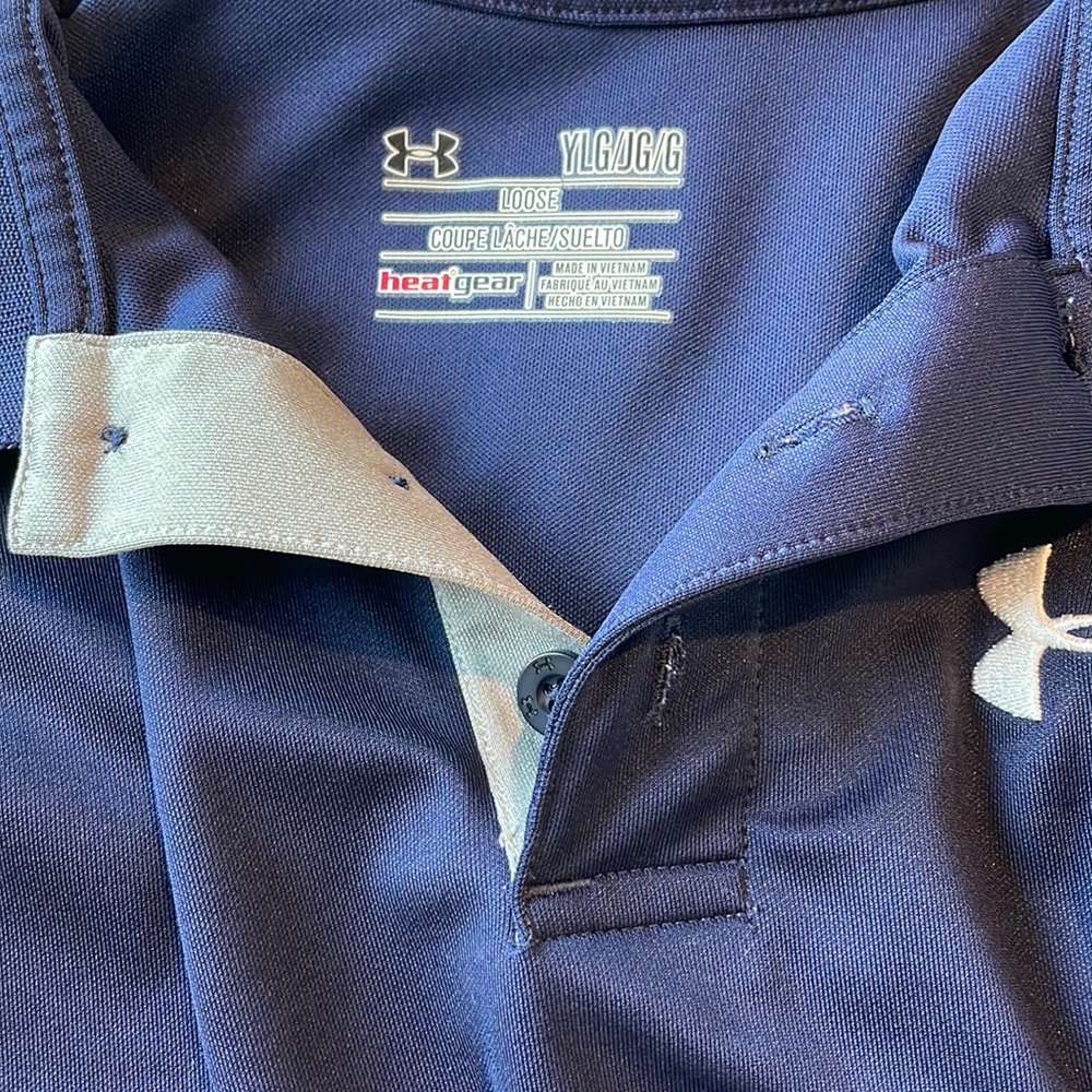 Under armor boys large dark blue Loose Formal shirt half button down